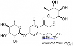 CAS # 482-38-2, Kaempferitrin, 3,7-bis[(6-deoxy-beta-L-manno 